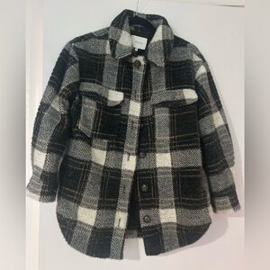Anthropologie Greylin black/grey/white plaid flannel chore jacket.